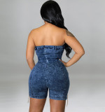 EVE Wear Copper Chain Sexy Strapless Denim Dress GDAM-218117