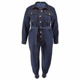 EVE Plus Size V-Neck Casual Denim Jumpsuit GDAM-21863