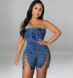 EVE Wear Copper Chain Sexy Strapless Denim Dress GDAM-218117
