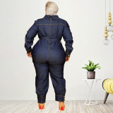 EVE Plus Size V-Neck Casual Denim Jumpsuit GDAM-21863