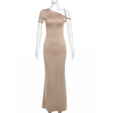 EVE Solid Color Slash Neck Slim Maxi Dress DLSF-24D43826