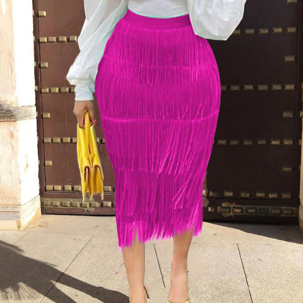 EVE Plus Size Solid Color Tassel Patchwork Half Body Skirt GKEN-200303