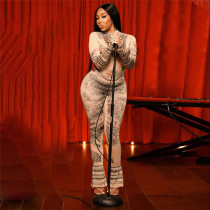 EVE Long Sleeve Print Mesh Tight Jumpsuit GZJQ-K23Q38228