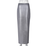 EVE Patchwork Split PU Leather Half Body Skirt GFRT-7662SG