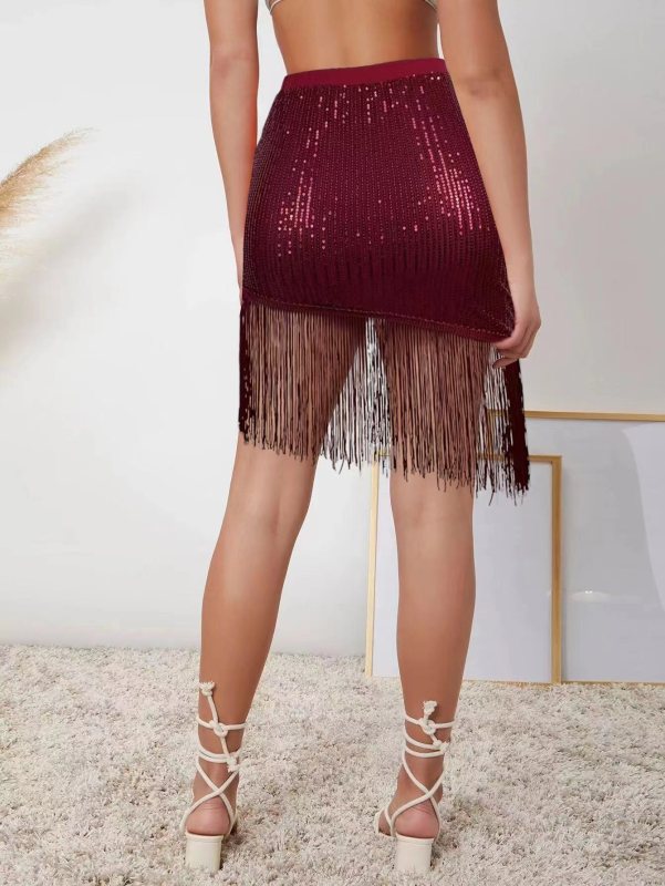 EVE Sequin Tassel Irrgular Half Body Skirt GFMA-0137