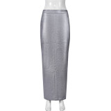 EVE Patchwork Split PU Leather Half Body Skirt GFRT-7662SG