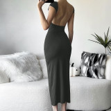 EVE Solid Color Backless Slim Maxi Dress GZJQ-K23D39603