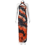 EVE Tie Dye Print Sleeveless Backless Split Maxi Dress GFRT-7925DG
