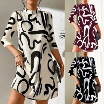 EVE Casual Print 3/4 Sleeve Loose Midi Dress GMES-S1022