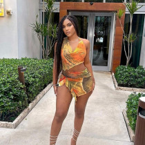 EVE Mesh Print Irregular Sling Mini Dress GFRT-31729SHY