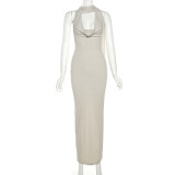 EVE Sleeveless Halter Backless Slim Maxi Dress GZJQ-K23D28789