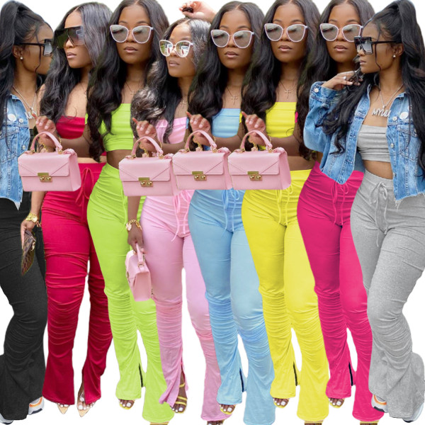 EVE Solid One Shoulder Casual Two Piece Pants Set GFYX-3568