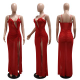 EVE Sexy See-through Solid High Split Maxi Dress CYA-901203