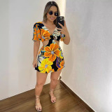 EVE Printed Hollow Out Ruffle Sleeve Romper NY-10786