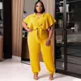 EVE Plus Size Solid Tie Up Casual Two Piece Pants Set NNWF-7984