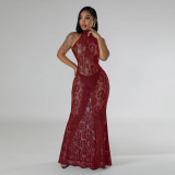 EVE Lace Halter Backless Slim Maxi Dress CYA-901214
