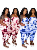 EVE Plus Size Tie Dye Print Tube Tops Loose Jumpsuit WUM-24525