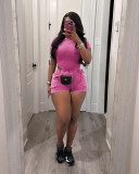 EVE Solid Color Rib Bodysuit And Shorts 2 Piece Set TR-1311
