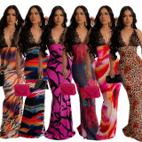 EVE V Neck Backless Print Maxi Dress CYA-901202