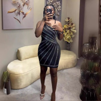 EVE Hot Drill Patchwork One-Shoulder Sleeveless Mini Dress NY-3195