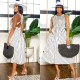 EVE Stripe Sleeveless Crisscross Straps Maxi Dress NY-10782