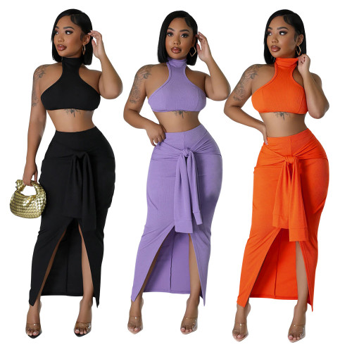 EVE Solid Color Bandage Waist Two Piece Skirts Set CYA-901215