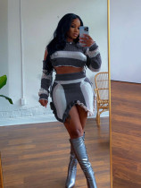 EVE Hollow Out Color Block Irregular Skirt Set GCNF-0219
