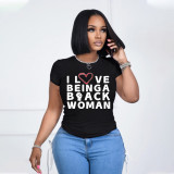 EVE Letter Print Short Sleeve T Shirt SFY-001-1