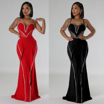 eve Hot Drill Mesh Patchwork Lace Maxi Dress NY-3161
