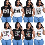 EVE Letter Print Short Sleeve T Shirt SFY-001-1