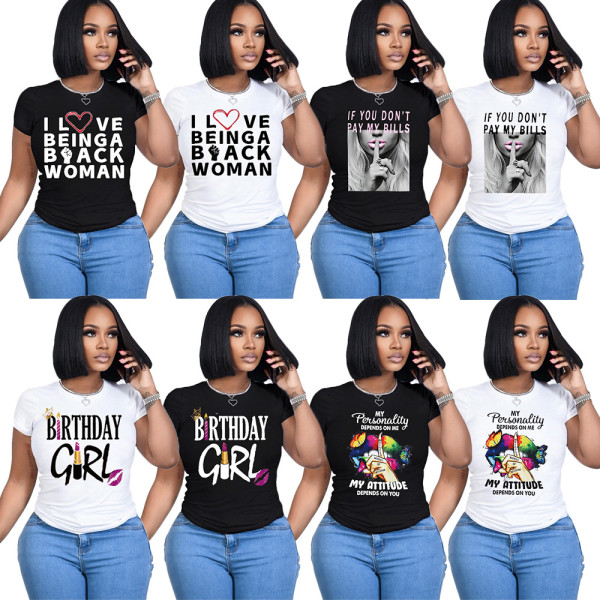 EVE Letter Print Short Sleeve T Shirt SFY-001-1