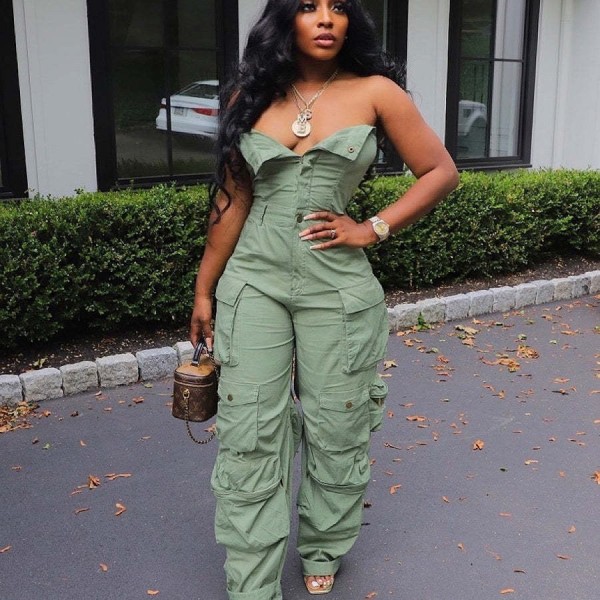 EVE Sexy Single-breasted Tube Tops Slim Jumpsuit GMGF-K304