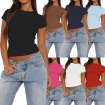 EVE Solid Color Short Sleeve Casual T Shirt MZ-2852