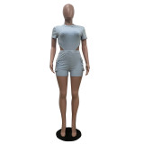 EVE Solid Color Rib Bodysuit And Shorts 2 Piece Set TR-1311