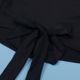 EVE Solid Fly Sleeve V-Neck Split Skirt 2 Piece Set NY-10776