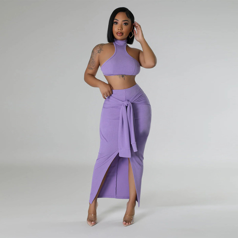 EVE Solid Color Bandage Waist Two Piece Skirts Set CYA-901215