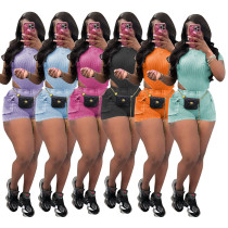 EVE Solid Color Rib Bodysuit And Shorts 2 Piece Set TR-1311