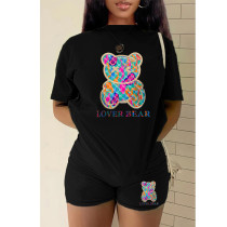 EVE Plus Size Bear Print Short Sleeve Two Piece Shorts Set GMZD-M3111L30