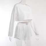 EVE Solid Color Short Sleeve Loose 2 Piece Shorts Set GSMU-23525MH