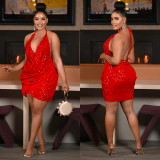 EVE Sexy Sequin Halter Backless Mini Dress BY-6905