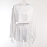 EVE Solid Color Short Sleeve Loose 2 Piece Shorts Set GSMU-23525MH