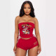 VIP1 Sexy Print Wrap Chest Tops Two Piece Shorts Set GMJL-502