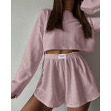 EVE Solid Color Short Sleeve Loose 2 Piece Shorts Set GSMU-23525MH