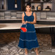 EVE Plus Size Sling Tassel Sleeveless Denim Long Dress GDAM-218397