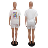 EVE Plus Size Bear Print Short Sleeve Two Piece Shorts Set GMZD-M3111L30