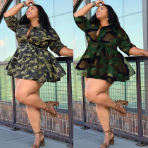 EVE Camouflage Print Half Sleeve Tie Up Mini Dress GDNY-2224