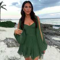 EVE Mesh Long Sleeve Bandage Backless Mini Dress GSZM-D24DS067