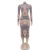 EVE Sexy Print Long Sleeve Slim Maxi Dress BY-6936