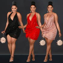 EVE Sexy Sequin Halter Backless Mini Dress BY-6905