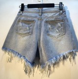 EVE Holes Rhinestone Tassel Chain Denim Shorts LMDF-32305